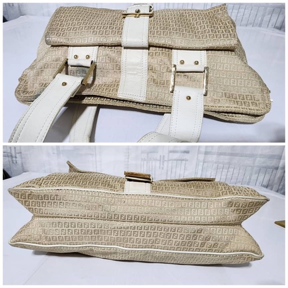 Authentic FENDI zucca canvas shoulder Tote Bag Beige/ Cream - Picture 11 of 16